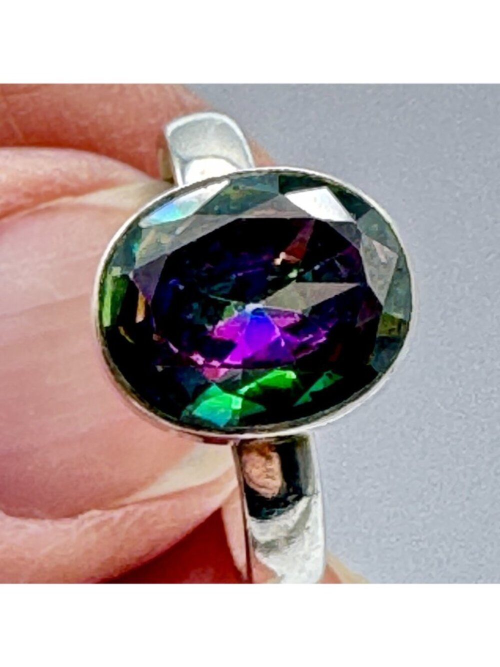 Mystic Topaz Ring Sterling Silver Rainbow Faceted Large 10mm Gemstone Size 7 - Picture 13 of 13
